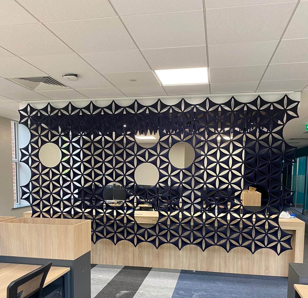 Bespoke suspended lighting and office walls