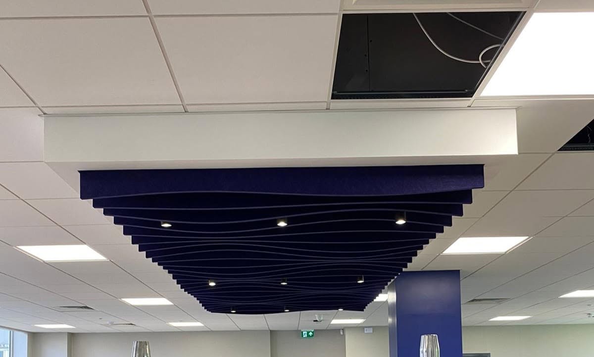 Finished suspended ceiling in modern interior