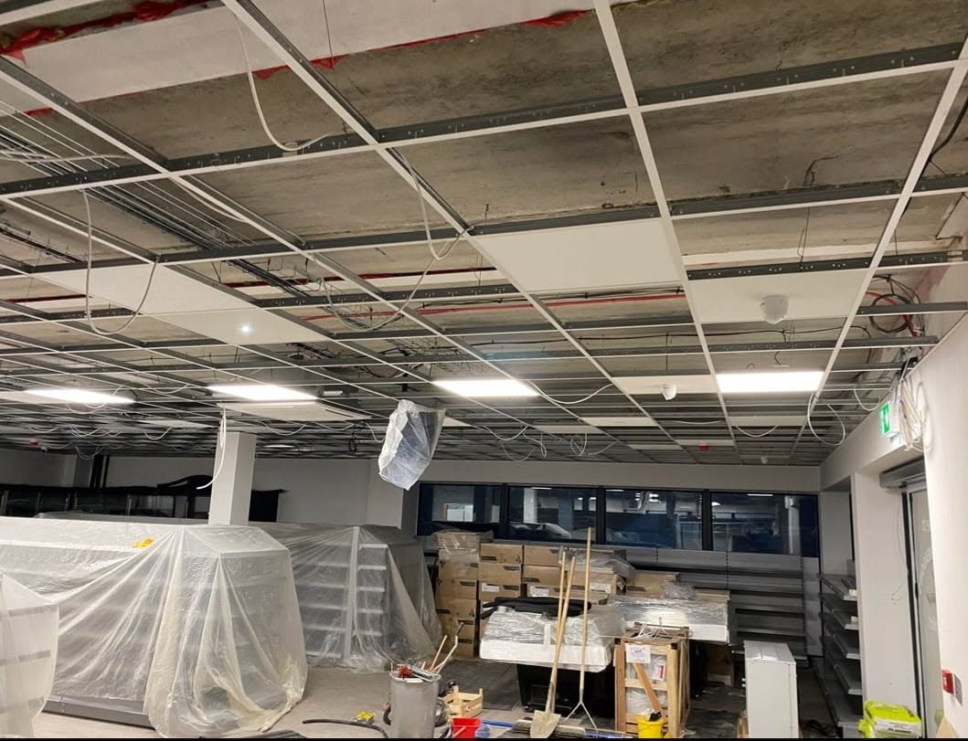 Commercial suspended ceiling installation